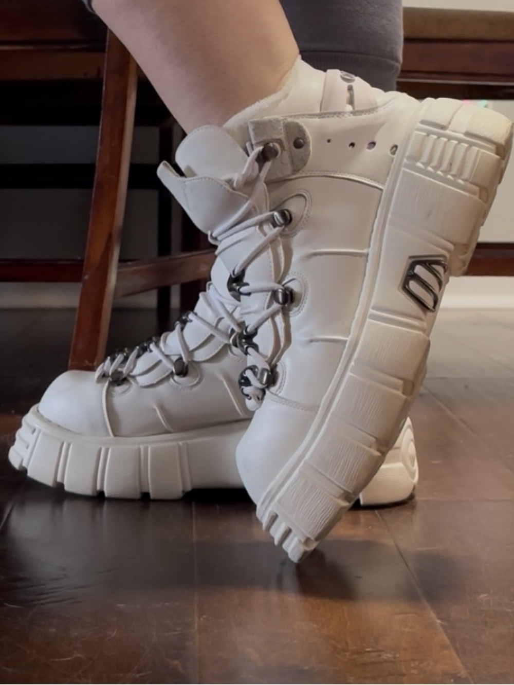 Chunky White Lace-Up Platform Boots
